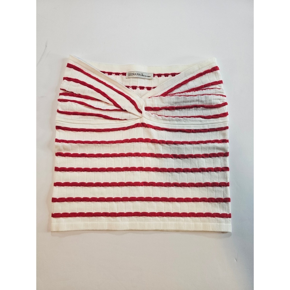 Zenana Tube Top Women M Red White Stripe Twist Front‎ Crop